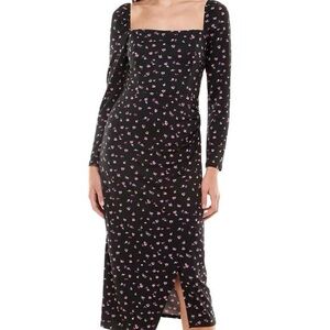 Wayf Lennon Black Floral Long Sleeve Dress SZ Large
